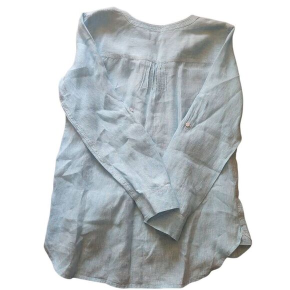 Talbots Shirt Women's Small Sky Blue Linen Pintuck Popover Tunic Summer - Picture 2 of 5